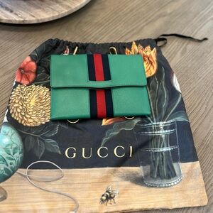Gucci Green Leather Mini Crossbody with Red & Navy Web Stripe